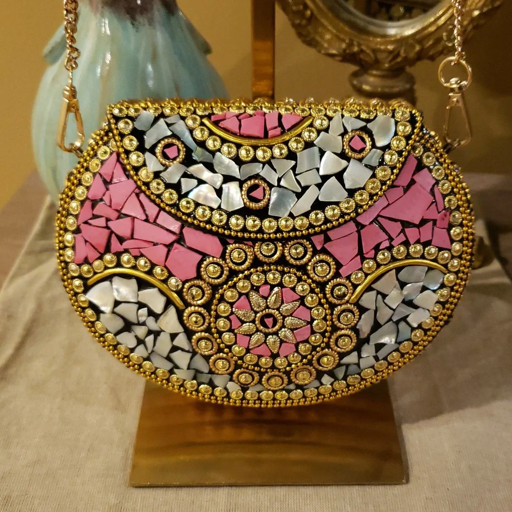 RAMLA Mosaic Crossbody Bag in Pink, Blue & Gold (NWOT - MSRP $275) - Picture 4 of 13